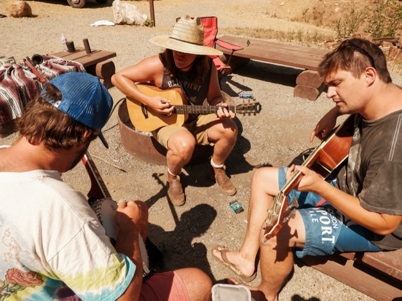 Playing guitar outdoors