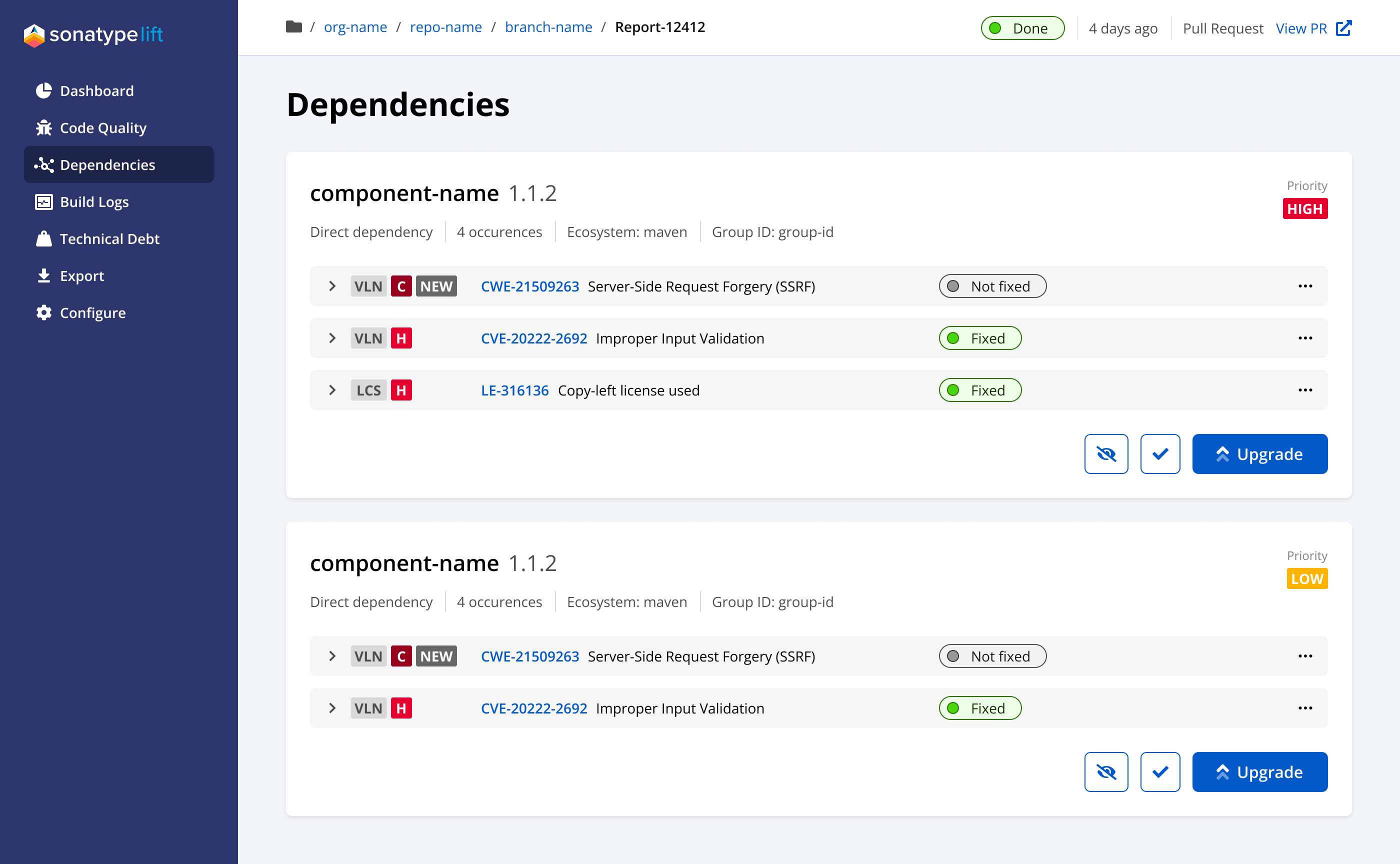 List view alternative for managing dependencies with quick-action capabilities